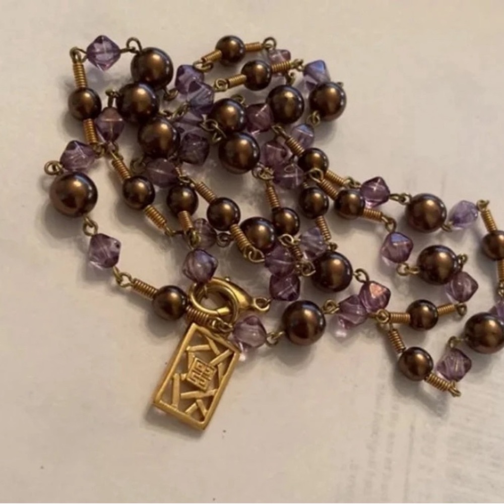 Givenchy Purple Crystal and Faux Pearl Necklace